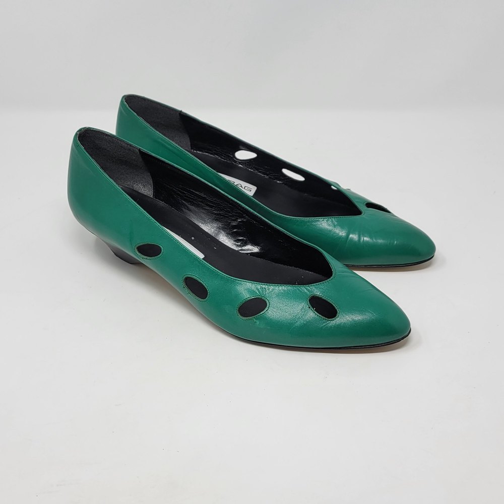 Vintage Beene Bag leather pointed toe heels green 8.5B made in Italy